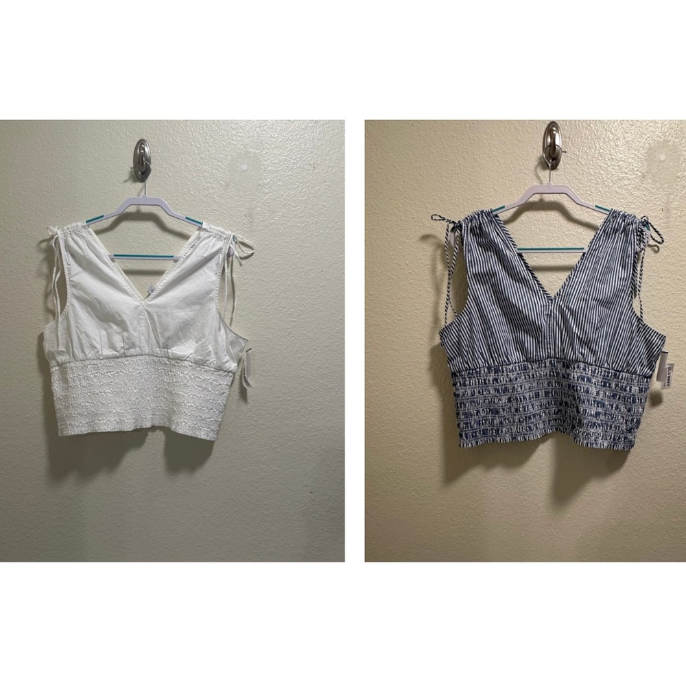 Old Navy BUNDLE (2)Fitted Sleeveless V-Neck Tie-Shoulder Smocked Prairie Blouse